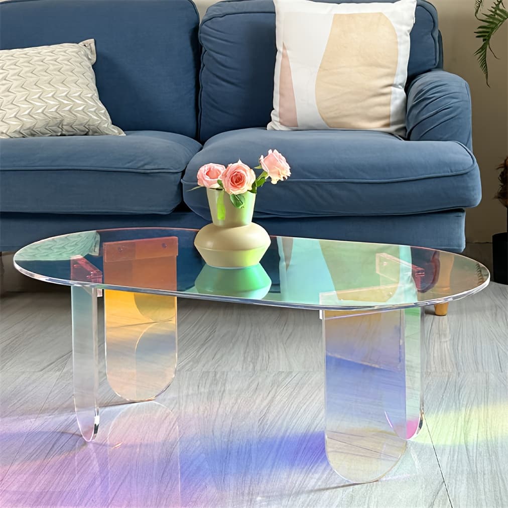 TEMU Aesome Acrylic Clear Iridescent Side Table Rainbow Acrylic Coffee Table End Tables Modern Accent Night Stand Iridescent Table For Bistro .4x19.7x14.2 Inch