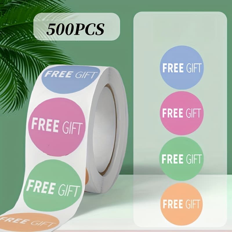 TEMU 500pcs 1 Inch Roll Free Gift Stickers - Colorful Dots & Text Design, Paper Material For Gift Wrapping, Packaging, Customer Appreciation, Online Orders