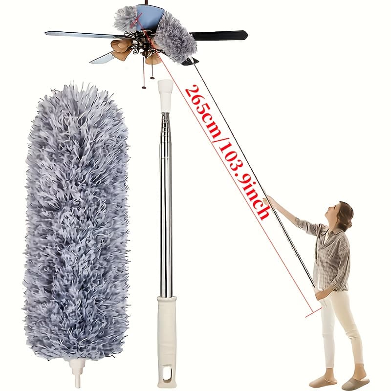 TEMU 1pc Electrostatic With Extension Rod, Extendable Dust Removal Brush, Head Dust Removal Brush, Reusable And Washable Ceiling Fan Dust Collector, Suitable For High Ceilings, Furniture, Cars