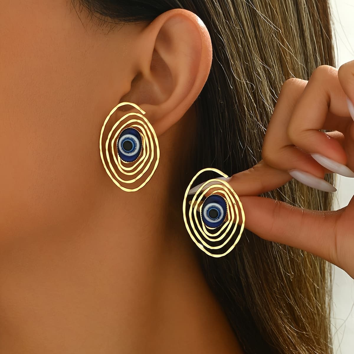 TEMU 1 Pair Of Women's Stud Earrings With And Evil Eye Blue , And Exquisite