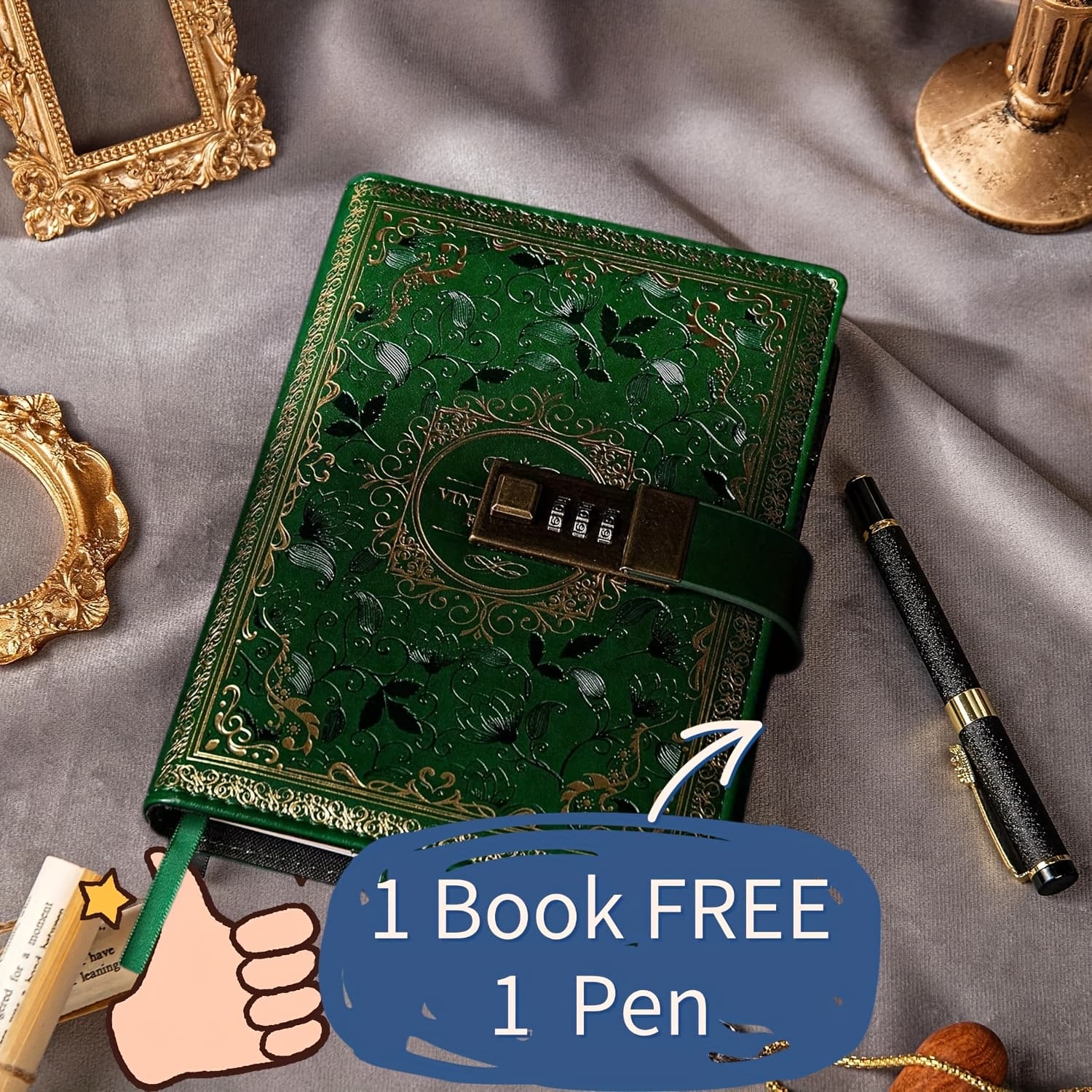 TEMU Vintage Leather Journal Notebook With Combination Lock, A5 Embossed Flower Ruled Lined Paper For Writing, Gift For Women Girls Adults, 5 Colors With Free Pen
