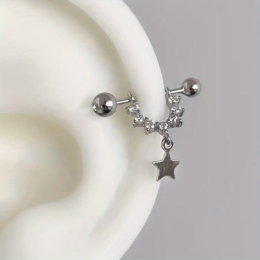 TEMU 1/2pcs Star Pendant Stud Earrings For Women Ear Cartilage Piercing Tragus Helix Bar Daith Earing Jewelry