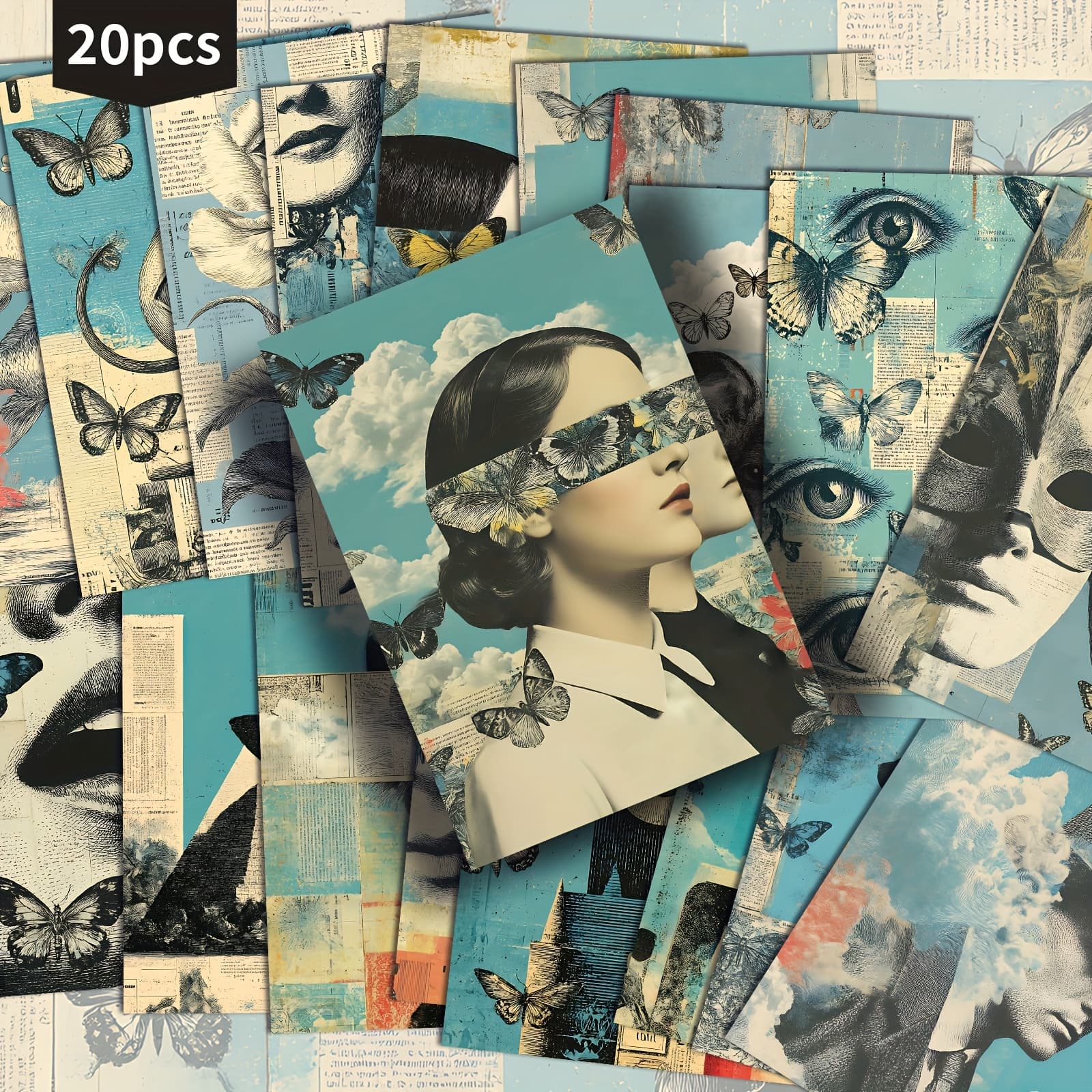 TEMU 20-pack Vintage Surreal Collage Mix Postcards - 4x6 Inches Junk Journal Paper, Classic Pinup Illustrations, Collectible Decorative Painting Cards For Scrapbooking & Crafting