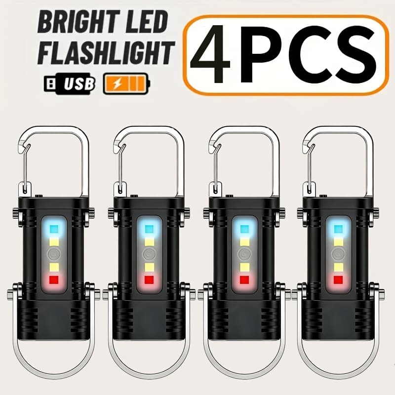TEMU 4pcs Keychain Light 1000lumen, Camping Lights With Clip, Cob Side Lamp - Type-c Rechargeable 7-mode For Summer Gear, Winter Power Outage & Backpack Hiking/ Emergency/ Dog Collar