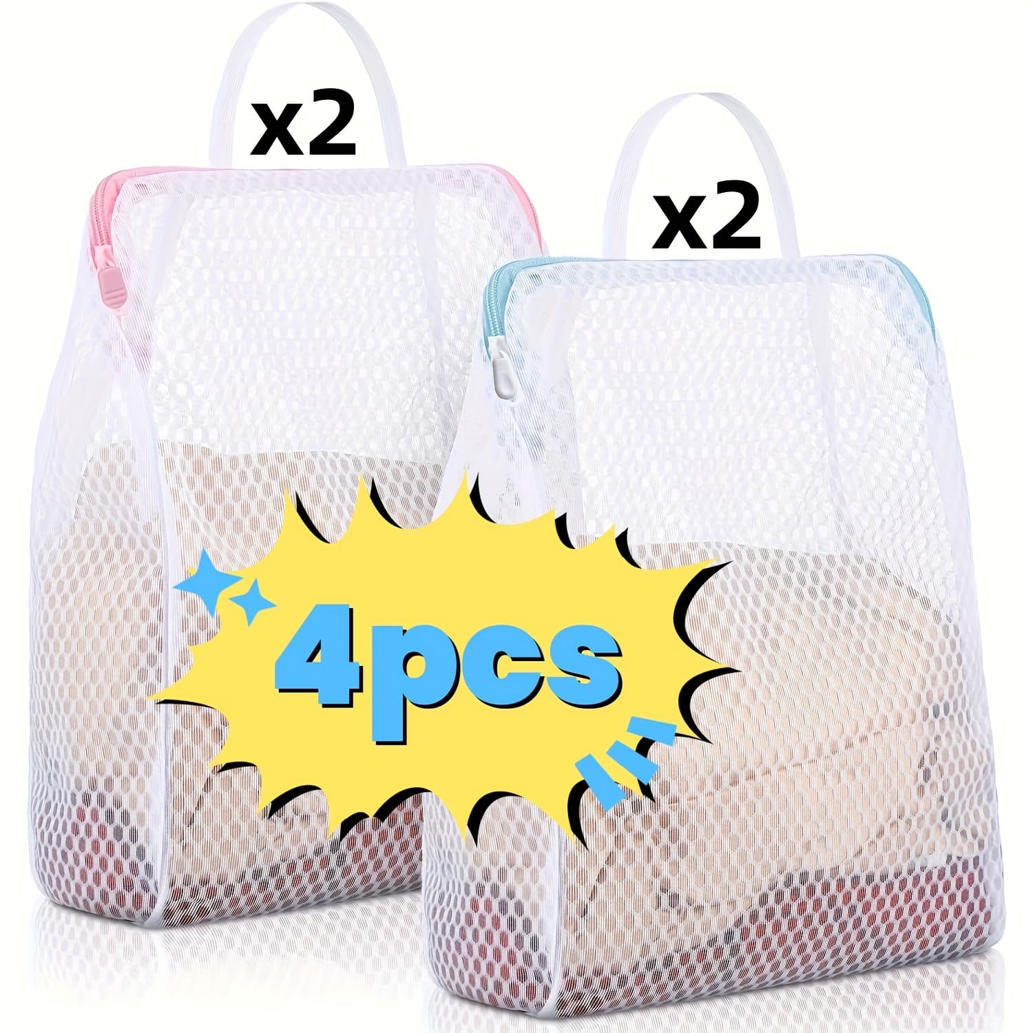 TEMU 4pcs Portable Laundry Bags, Machine Washable Protective Bags, Travel Laundry Bags, Home Anti- Laundry Bags, Suitable For Travel Storage And Daily Home Use
