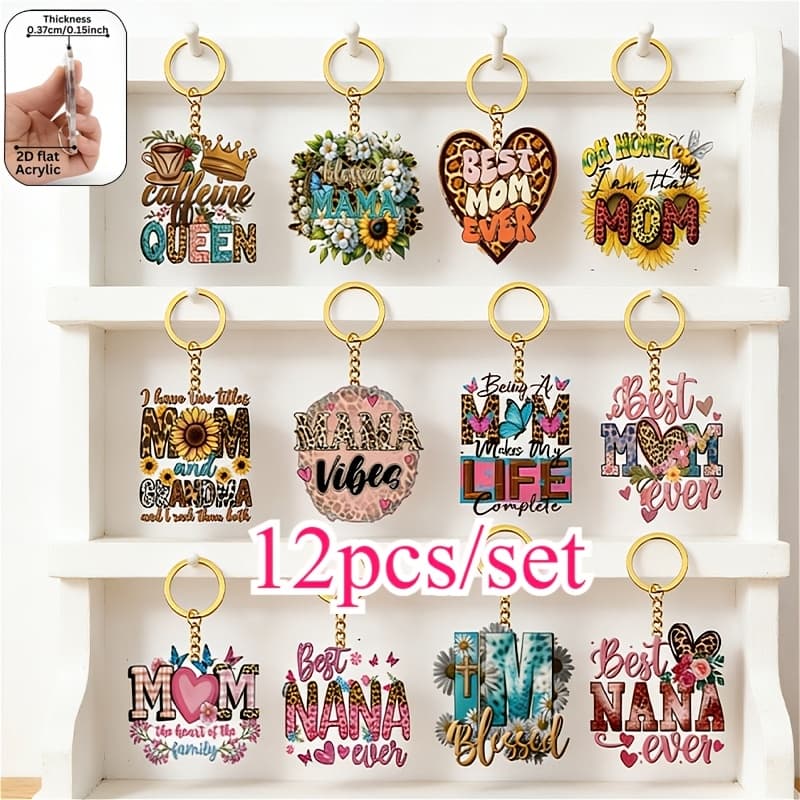 TEMU 12pcs Happy Keychain Set, A Commemorative Gift, Unisex, Perfect For , Backpack Charm, Mama Keychain, '' Pendant, Lightweight/durable, Suitable For Everyday Wear, Vacations, Party, For Mom
