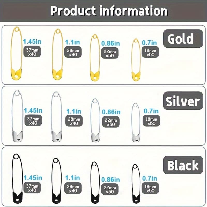 TEMU Pack Of 540 Safety Pins In 4 Sizes, Featuring Of Nickel-plated, Rust-resistant Steel; Durable Pins Suitable For Clothing, Crafts, And Dressmaking