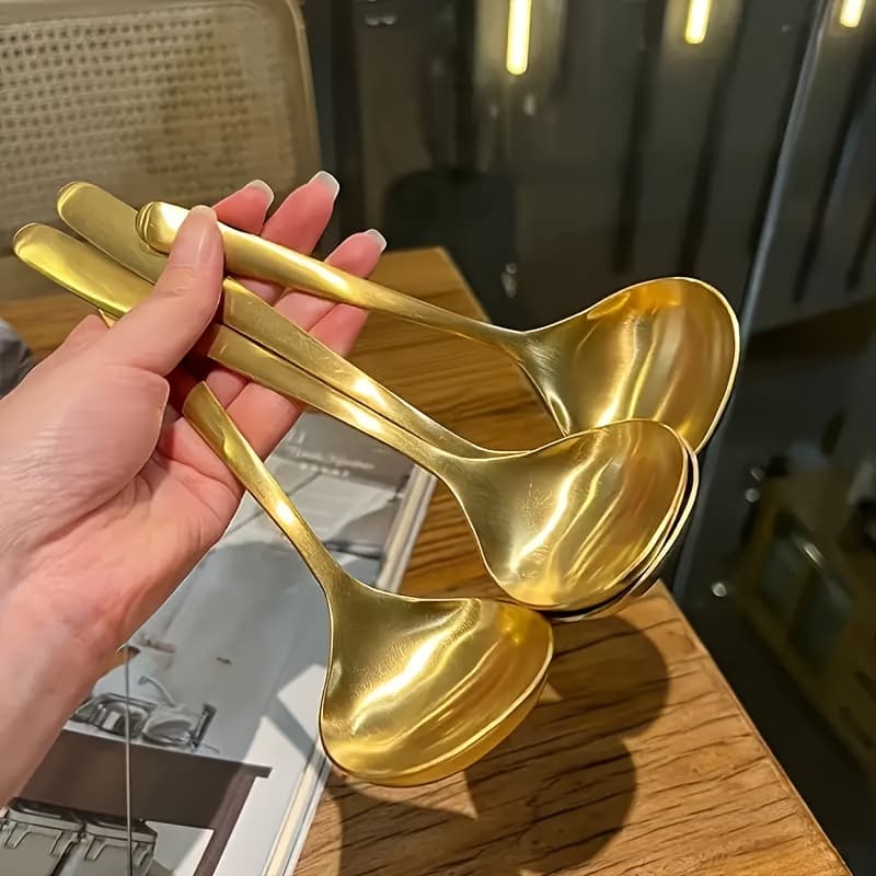 TEMU 4pcs Of Stainless Steel Thickened Spoon, Suitable For Mirror Polishing Of Hot Pot, Gravy, Soup, Clear Soup, Sauce, Salad Dressing, Etc., Dishwasher Safe And Easy To Clean