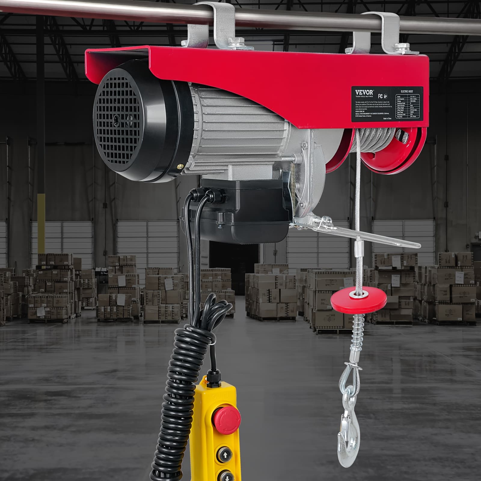TEMU Vevor Electric Hoist, 440lbs Garage Hoist With 14ft Wired Control, 110 Hoist Winch 40ft Single Cable Lifting Height, Pure Copper Motor And Emergency Stop Switch