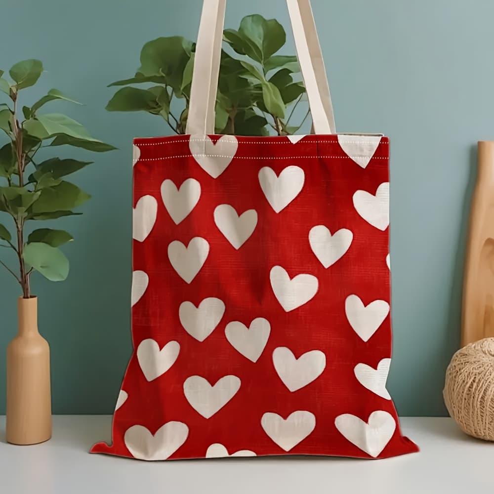 TEMU 1pc Heart Pattern 2d Flat Tote Bag Bag, Large Capacity Hand Shoulder Bag, Commuter Bag, Portable Shopping Bag With Student Notebook Storage Function, Back-to-school Gift