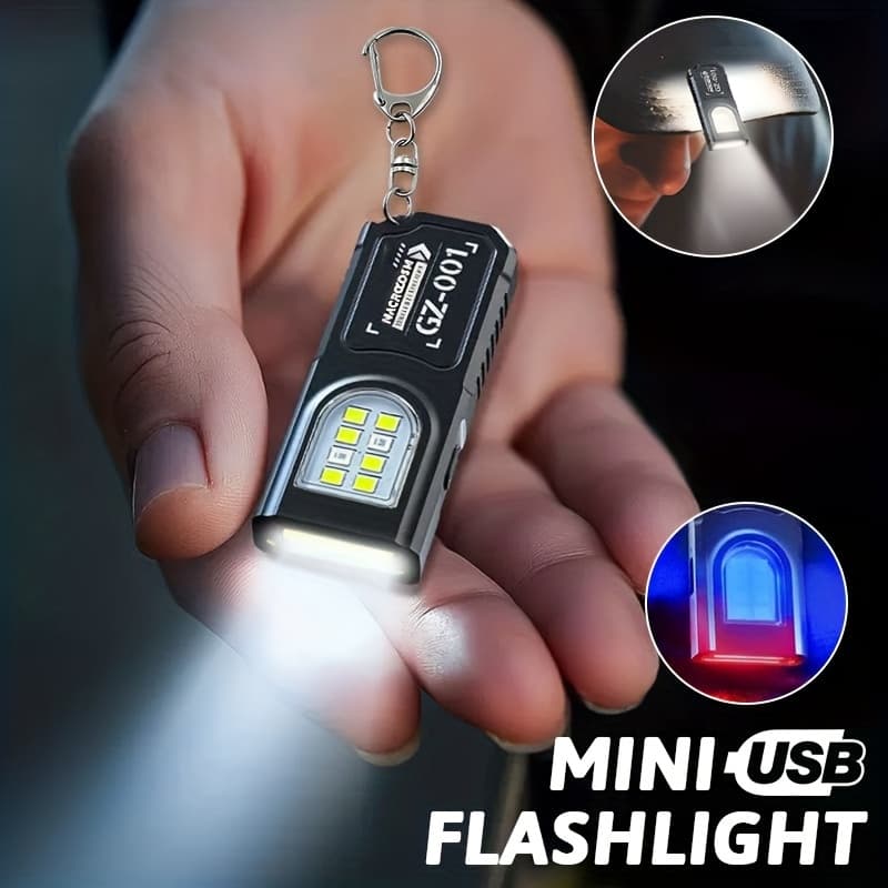 TEMU 1pc Compact Usb Rechargeable Flashlight, Small Keychain Light, Clip-on Headlamp, 5 Lighting Versatile Emergency Lantern, Hanging Light For Tents, Ideal For Travel, Camping, And Fishing