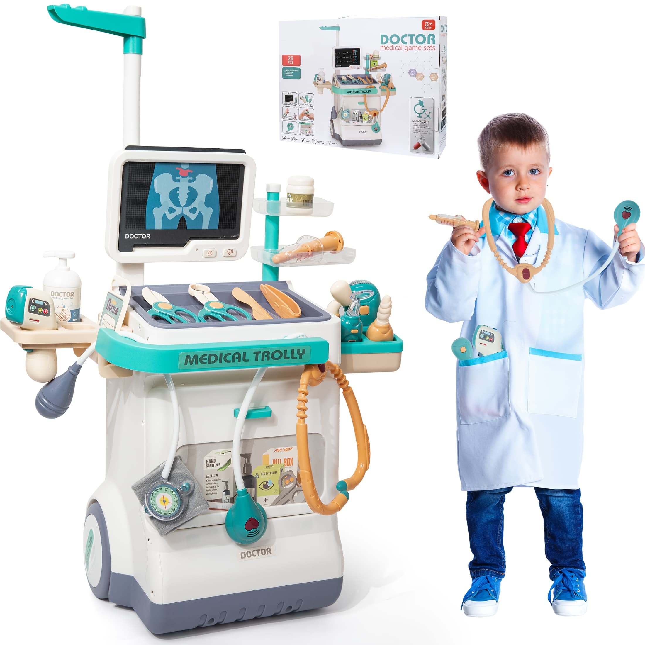 TEMU Deluxe Doctor Kit For Kids, 26pcs Pretend Medical Station Toy Set With Play Stethoscope And Medical Instruments - Perfect Role Play Gift For Childrens