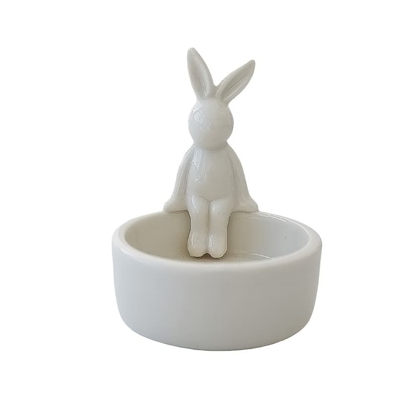 TEMU Ceramic Bunny Tealight Holder, White Glazed Easter Rabbit Candle Holder, 3.2 Inch Desktop Spring Decor