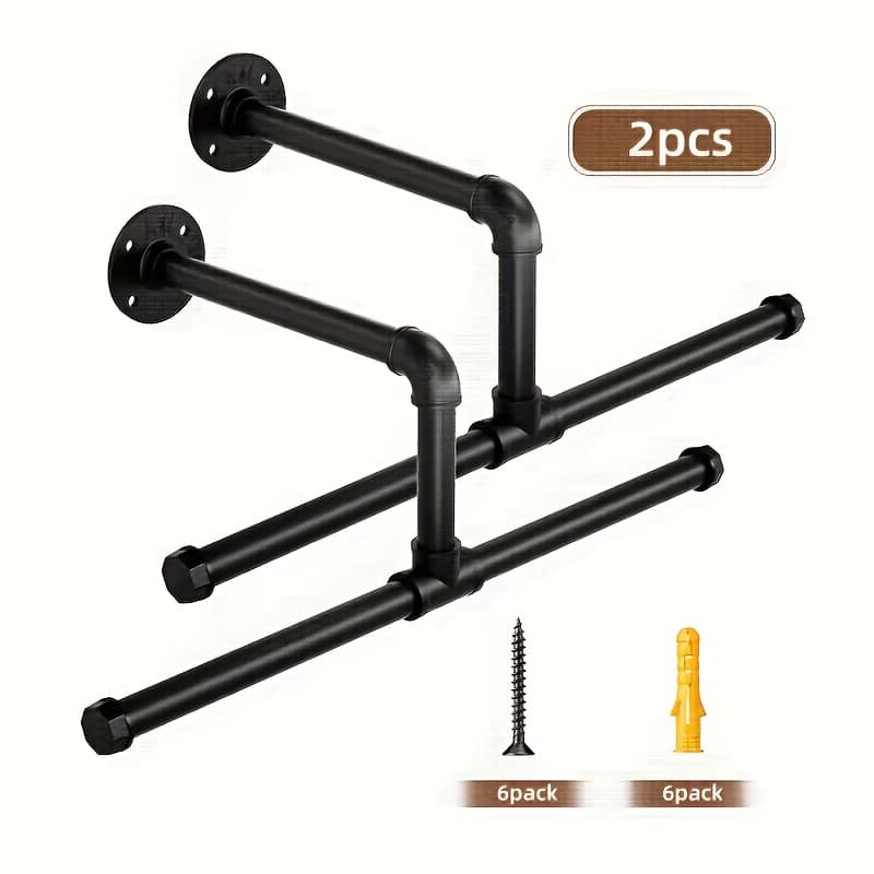TEMU 2/4pcs Industrial Pipe Wall Mounted Clothes Hanger Rack, Metal Construction With Powder Coated Finish, Vintage Retail Side Hanging Display Shelf For Boutique And Home Storage Organizer