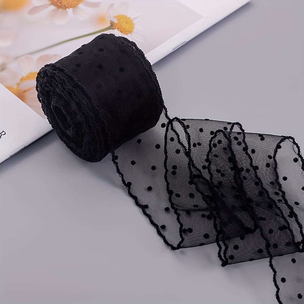 TEMU 5 Yards A Pack Of White Polka Dot Lace Lace Accessories, Suitable For Sewing, , Bow Accessories, Gift Packaging, Party Decoration