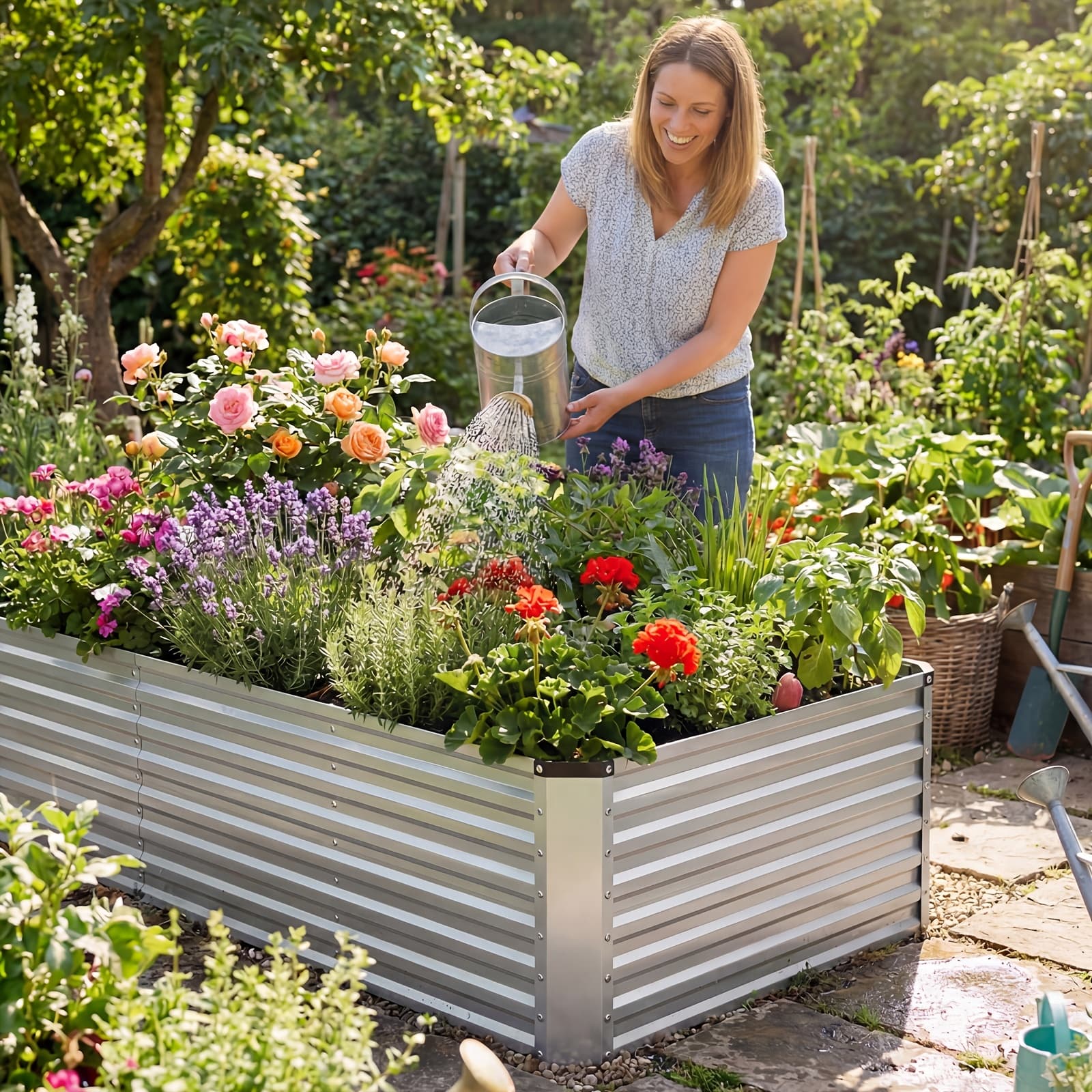 TEMU Raised Garden Bed 8x4x2ft, Galvanized Steel Planter, Easy Assemble Outdoor Metal Kit With Metal Corners For Vegetables, Herbs, Flowers