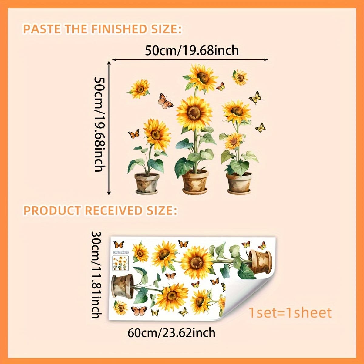 TEMU *60cm Sunflower Potted Plant Electrostatic Glass Sticker, Double-sided View, 20 Mil, Self-adhesive, For Bedroom And Balcony Decoration, Model Dj2089-kn