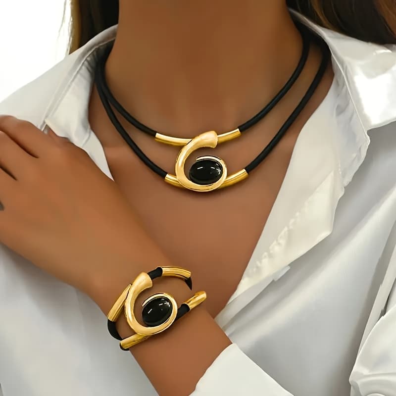 TEMU 2pcs Bohemian Style Necklace And Bracelet Set Cord Jewelry Set For Women Party Accessory Perfect Gift
