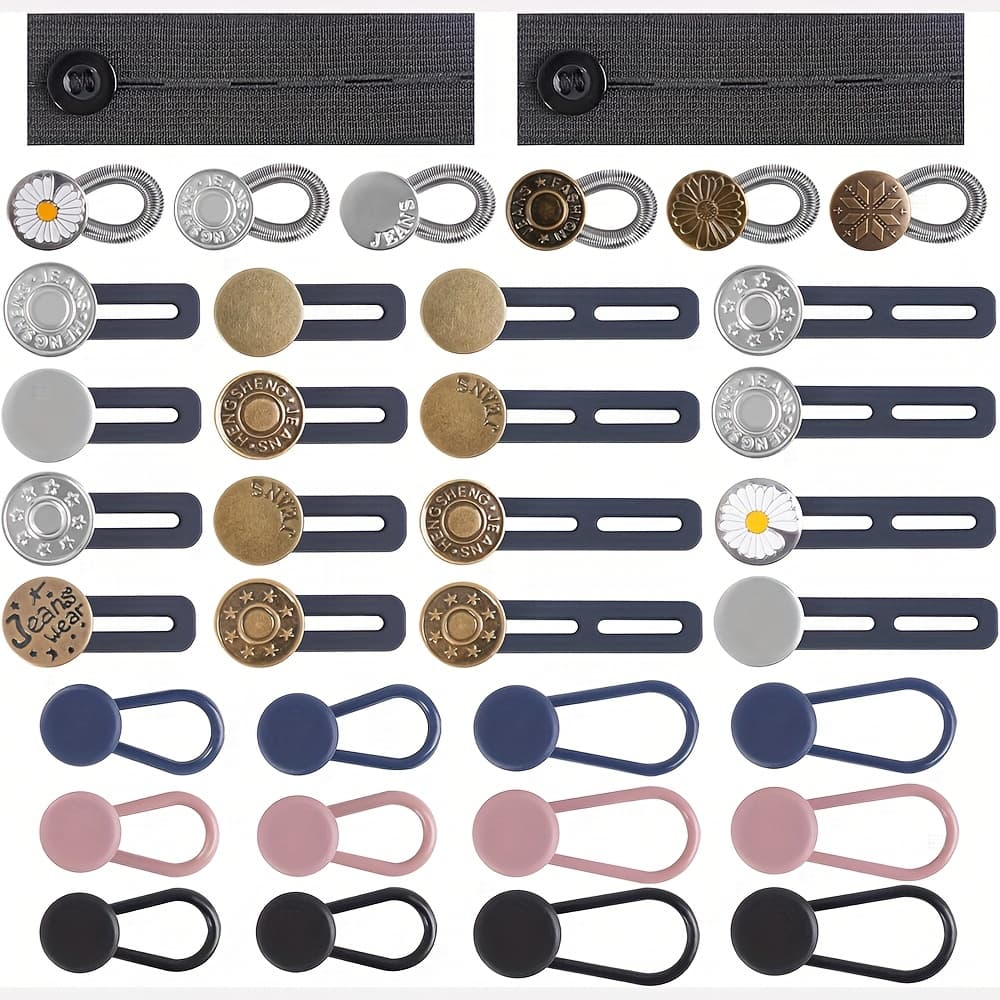TEMU 36pcs Jeans Seamless Button Extenders, Adjustable Pants Button Extenders, Invisible Waist Extenders With Fabric Belt And Buttons, Comfortable Trouser Extenders