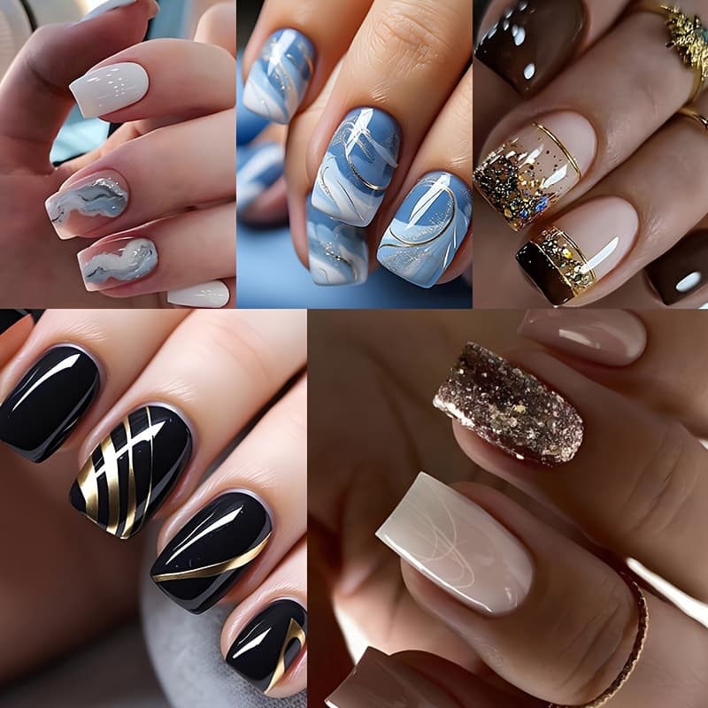 TEMU 120pcs 5pcs Blue And White Gradient Press-on Short Square False Nails, With Design Glossy Full Set Nail Glue, Reusable, Suitable For Women's Diy Art