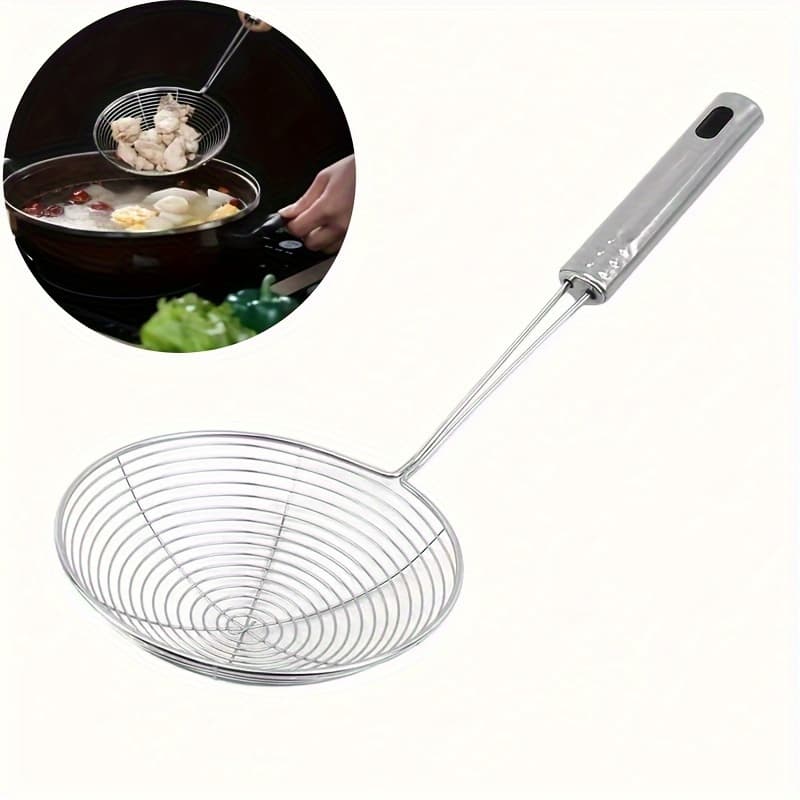 TEMU Multipurpose Kitchen Hangable Strainer Ladle - Stainless Steel Long Handle Wire Skimmer Spoon For Frying, Cooking, Home & Restaurant Use