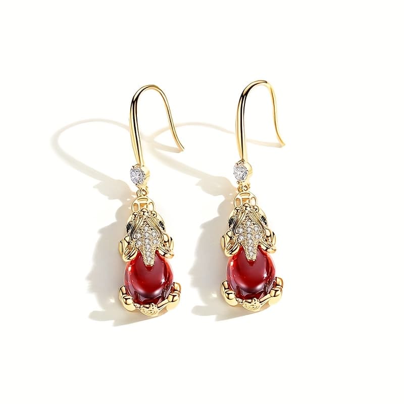 TEMU Chinese-style Pixiu Earrings Made Of S925 Silver Featuring Moissanite, With And Drop Gemstones. Luxurious Are Perfect For Daily Use And As Gifts For Valentine's Day