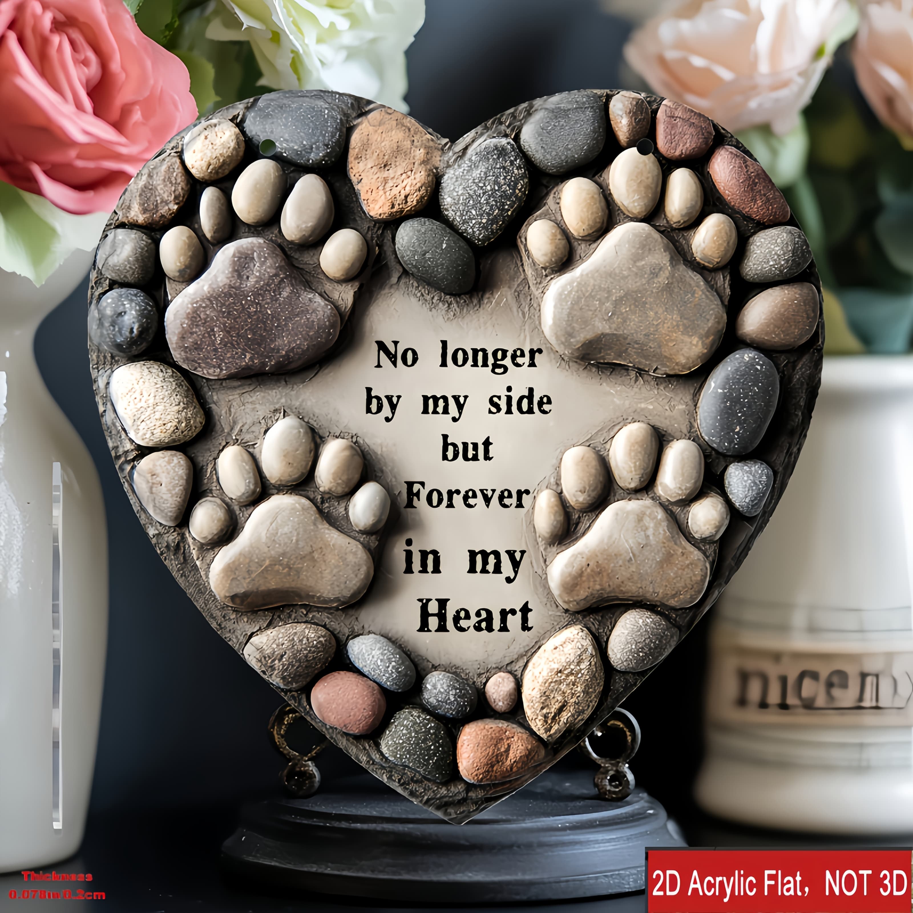 TEMU 2d Flat Shape Heart Acrylic Plaque With Paw Print - "no By , " - Loss Of Mother/dad/pet, 1pc Condolence Gift. Cemetery, Garden Or Lawn Decoration, , Anniversary, And
