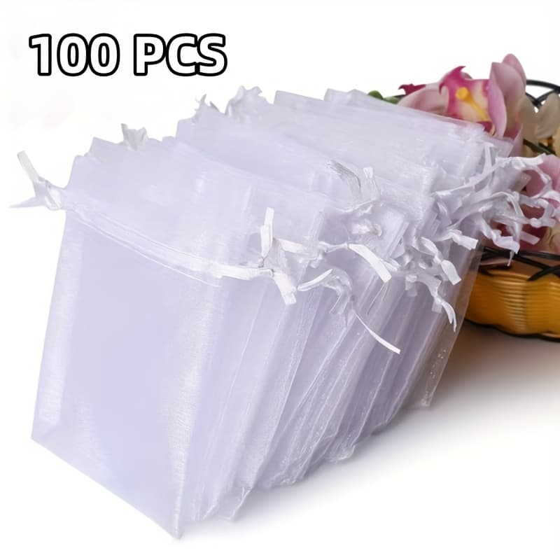 TEMU 100 Pcs Duck Net Organza Bags, 7.62x10.16cm - Clear Drawstring Gift Packaging, Jewelry & Cosmetic Storage | Durable Polyester Bag For Crafting And Parties