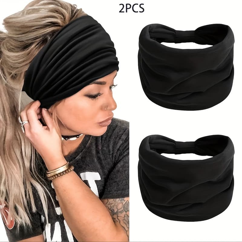 TEMU Set Of 2 Trendy Women's Non-slip Braided Wide Headbands, Featuring A . Soft And Comfy Solid Color Headbands Are Perfect For Yoga, Workouts, Running, Sports, And Everyday Wear