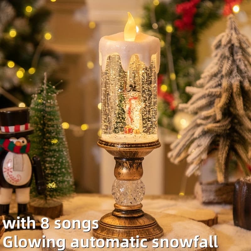 TEMU Santa Claus Flameless Candle Lamp, Christmas Home Decor, Christmas Decorative Light, [11.4in] Flameless Candle Lamp, Built-in Christmas Music And Automatic Rotating Snowflake, Christmas Gift