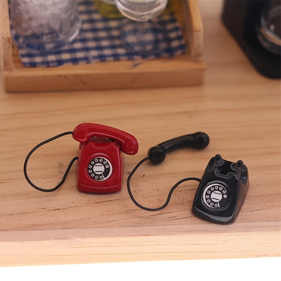 TEMU 2pcs Miniature Alloy Vintage-style Rotary Phone Model - Perfect For Diy Dollhouse & Pocket Scene Decorations, Miniature Furniture Props, Dollhouse Decor