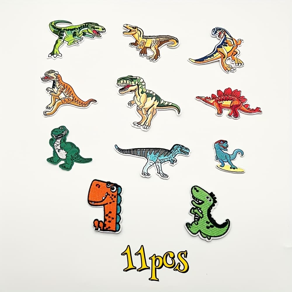 TEMU 11pcs Dinosaur Shaped Iron-on Patch Cartoon Polyester Animal Shaped Patch For Sewing