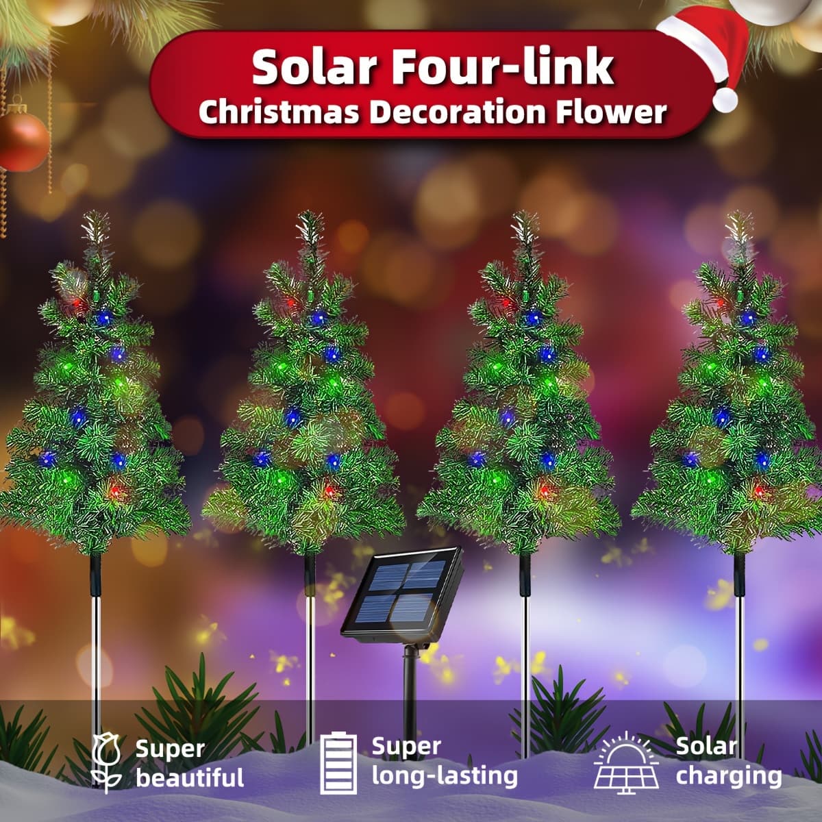 TEMU Set Of 4 Christmas Tree Lights For Holiday Decor, Suitable For Use In Courtyards, Gardens, And Lawns, Including Small Lights And For Festive Decoration