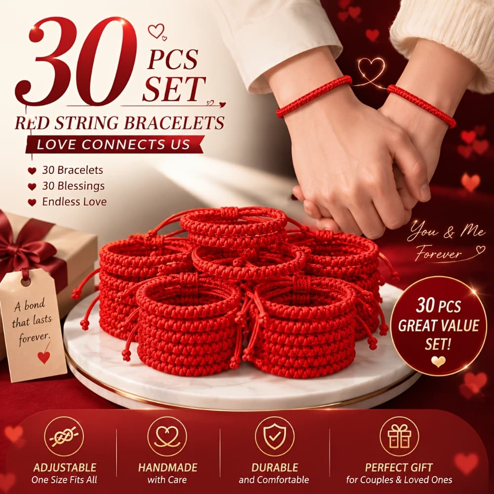 TEMU Set Of 30 Red Handcrafted Vintage String Rope Bracelets, Perfect For A Bohemian Valentine's Day Gift. Adjustable Red String Bracelet Chains Feature , Suitable For Anyone