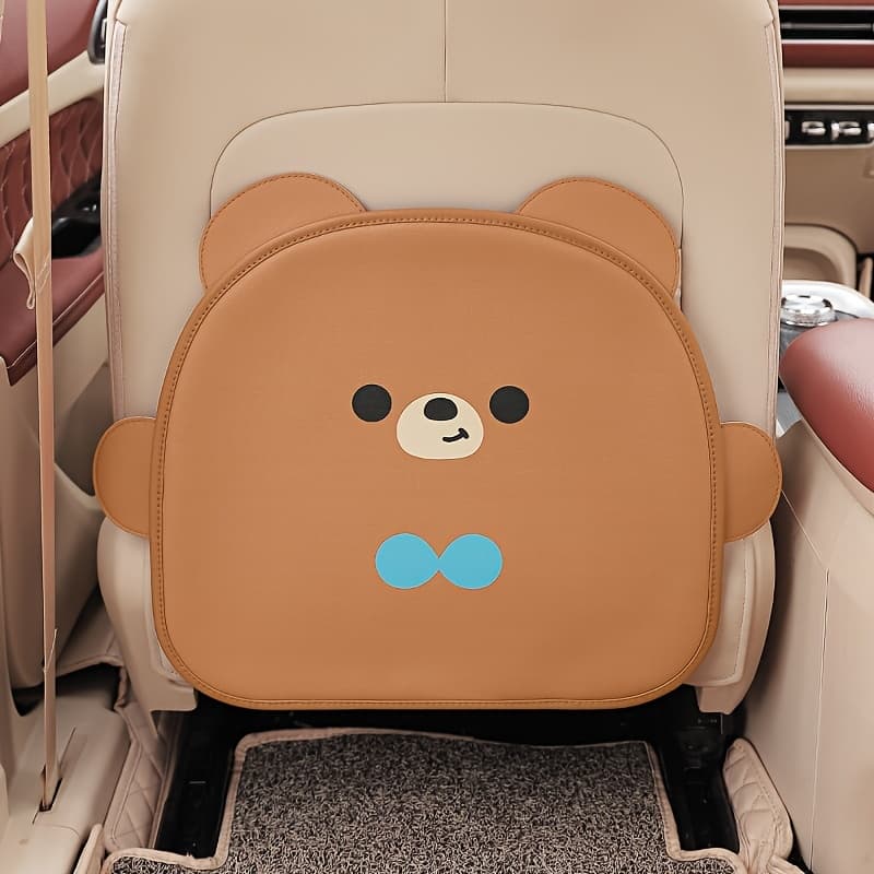 TEMU 1pc Cute Bear Car Anti-kick Pad Of Faux Leather, Multifunctional Car Seat Back Protector. Dirt-resistant And Easy To Clean, And Fits Most Vehicles, Cartoon Car Decorations