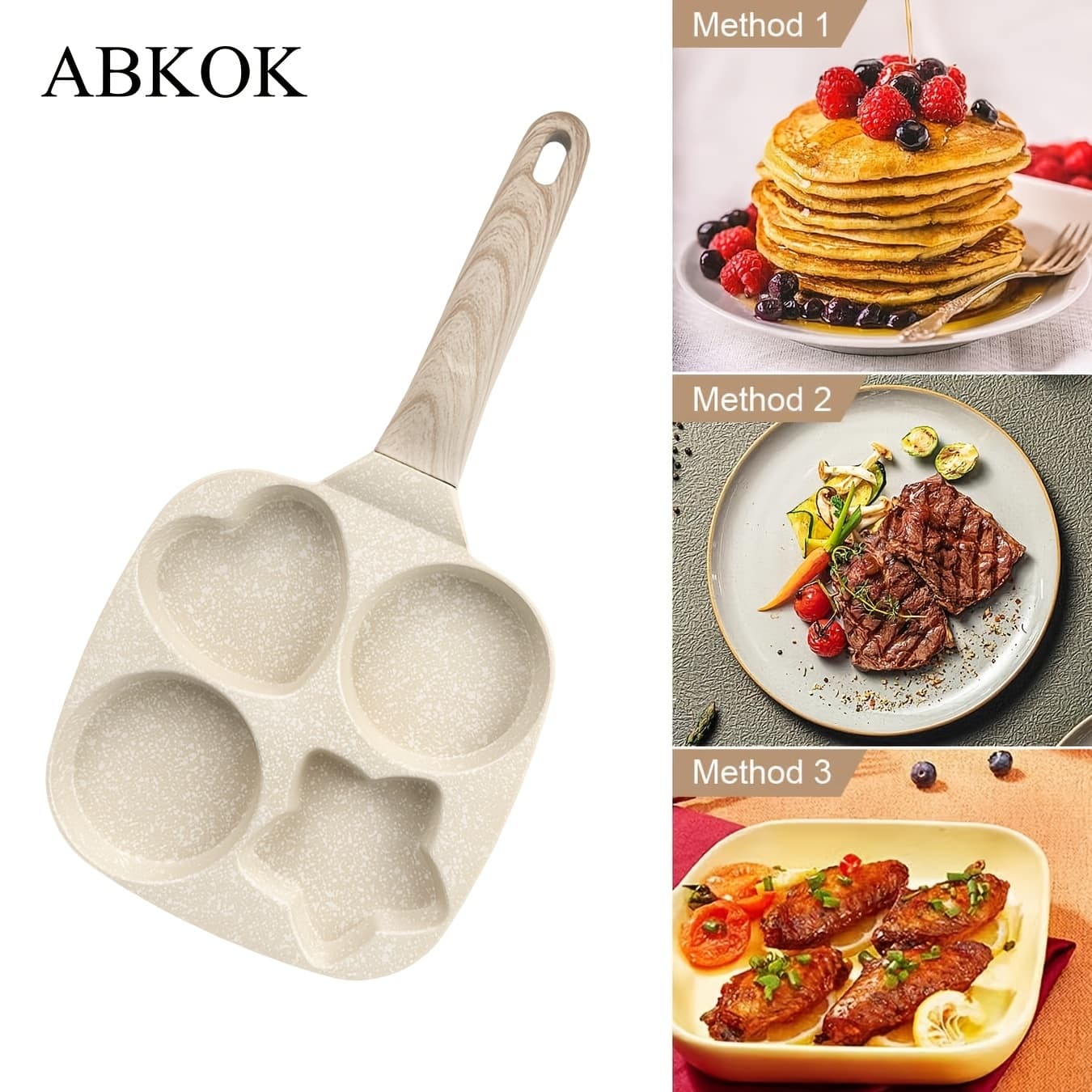 TEMU 1 Multi-functional Pan - Durable Aluminium Wooden Handle, Suitable For Fried Eggs And Pancakes - Perfect For Breakfast Or Steak, Compatible With Gas Stove And Induction