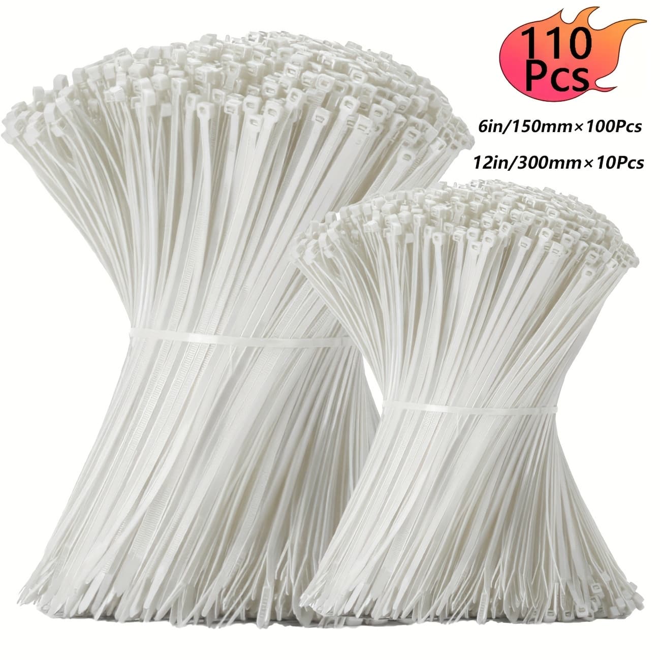 TEMU Cable Zip Ties, 110pcs Black And White Assorted Sizes 4-24 Inch, Self-locking Nylon Cable Cord Management, Plastic Wire Ties For Home, Office, Garden, Workshop
