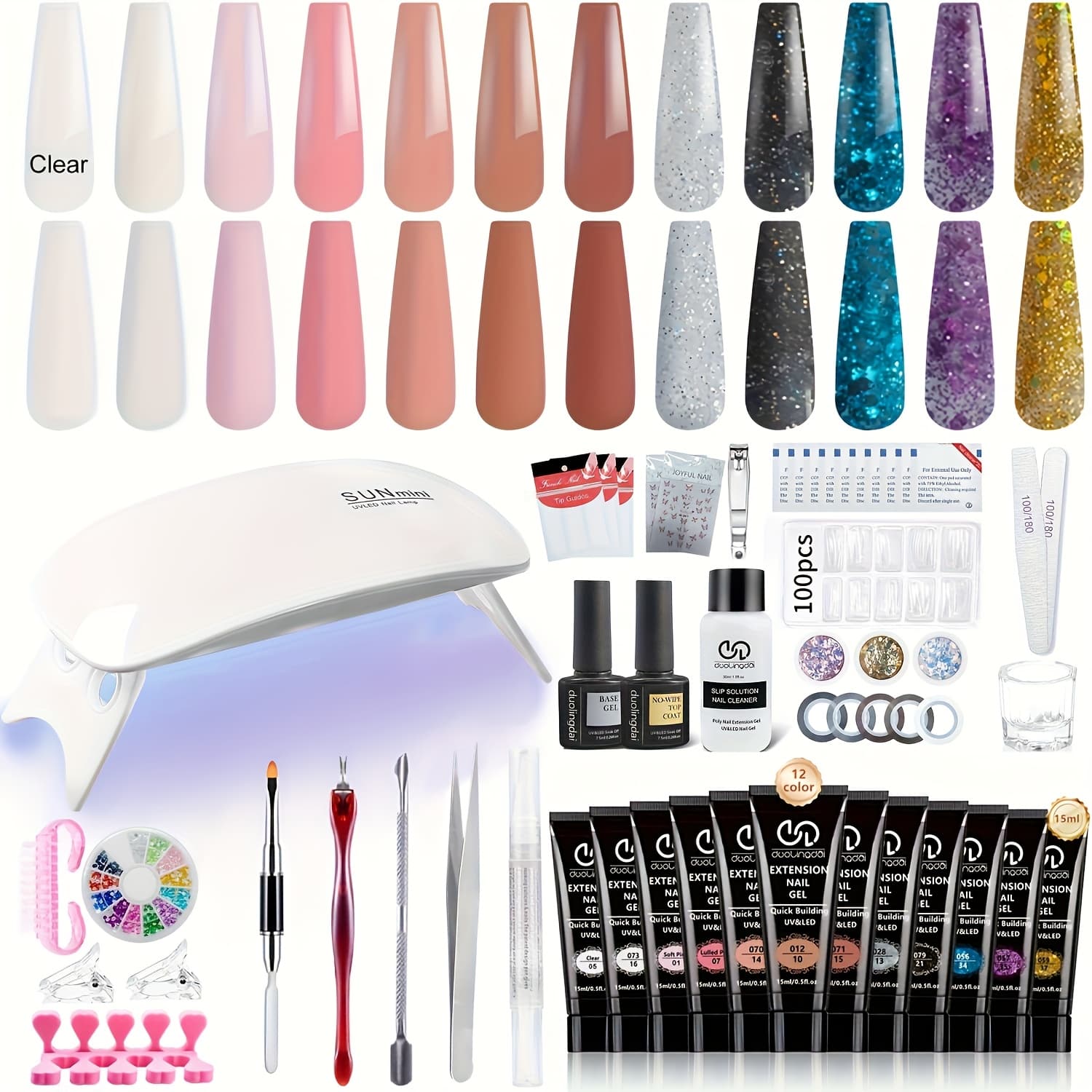 TEMU Poly Extension Gel Kit-12 Colors Extension Nail Gel Kit For Nail Builder Nail Strengthen Poly Nail Enhancement With Poly Nail Forms Varnish Soak Off Gel Manicure Nail .