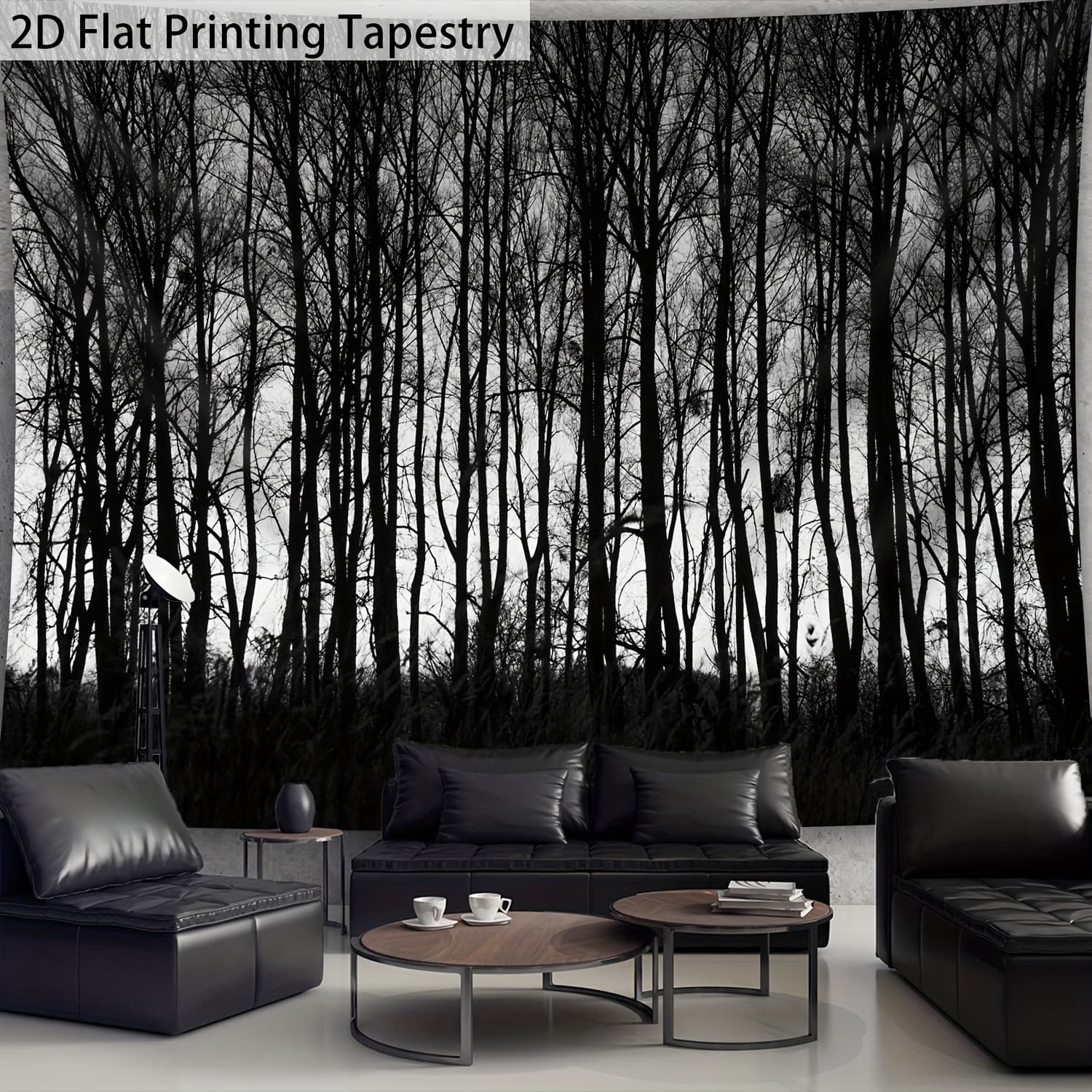 TEMU [ 2d Flat Printing] 1pc- Ultra Large Size- Quiet And Black And Landscape Digital Printing Tapestry, Aesthetic Printing Polyester- For Living Room Bedroom Party Decoration- With Free Hanging Clips