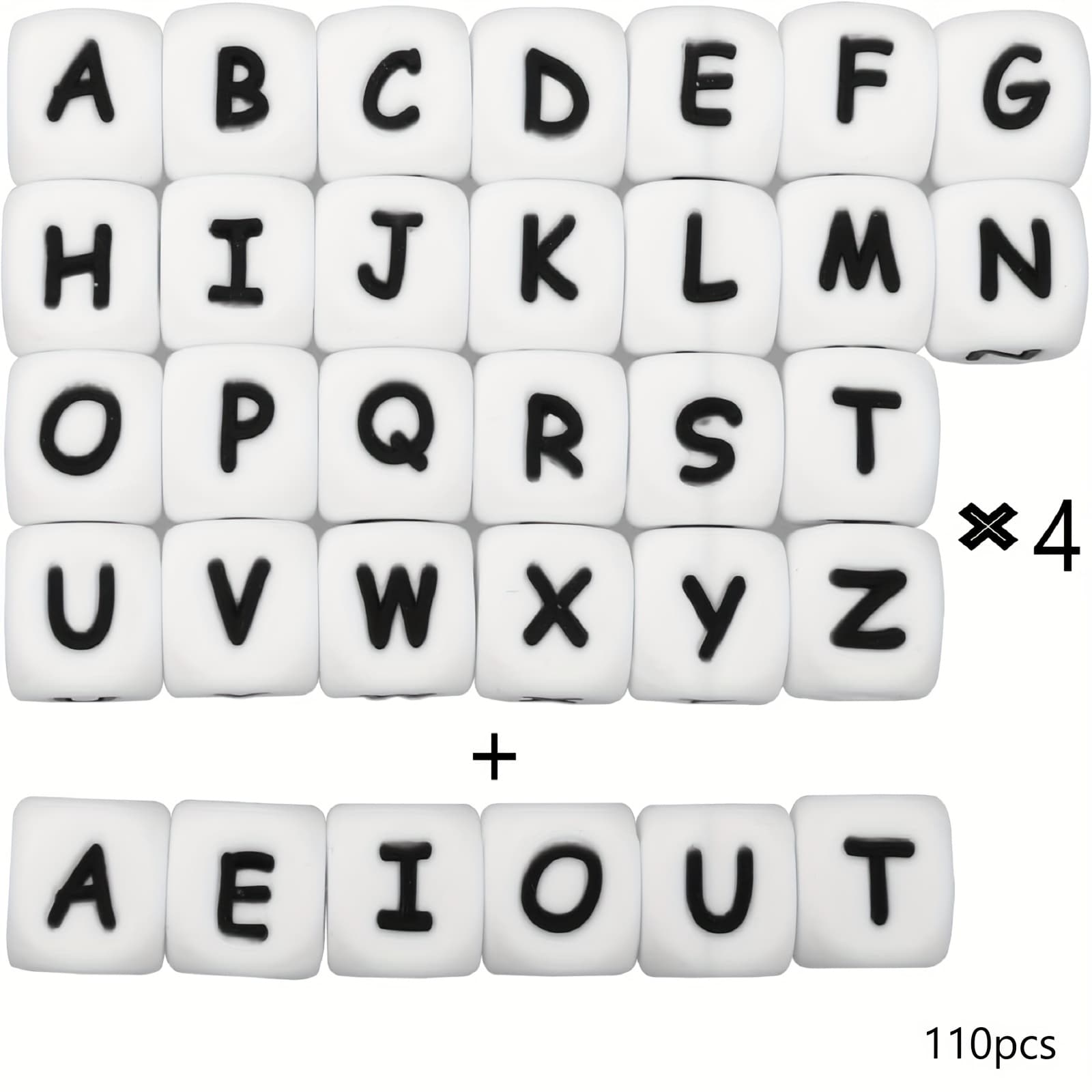 TEMU 110pcs Silicone 26 Letter Beads Set, Square Letter Beads 12mm Cubic Letter Beads, Diy Bracelet Keychain, Necklace Lanyard, Jewelry Making