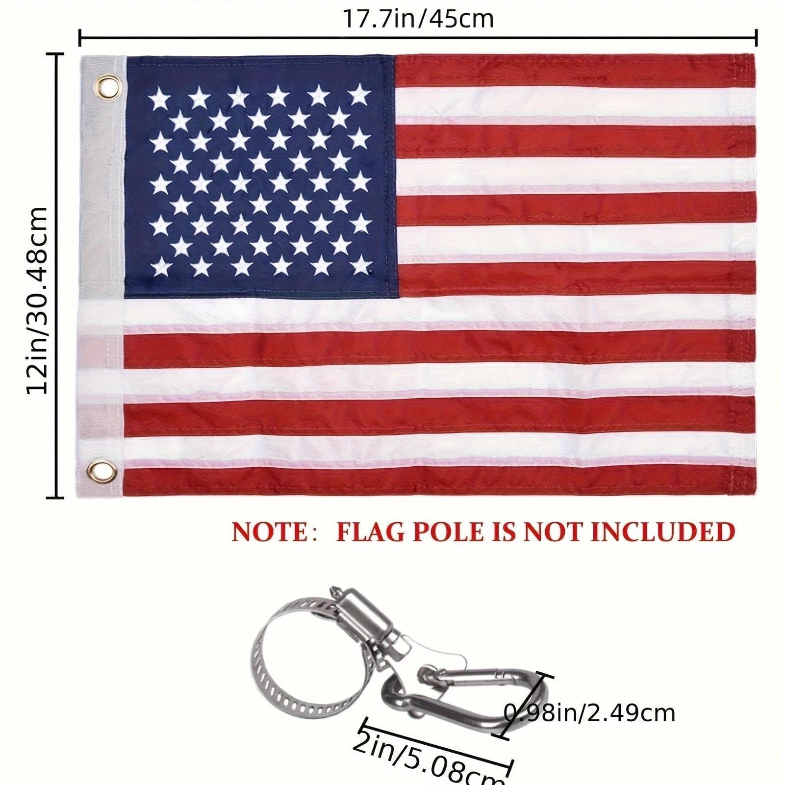 TEMU Universal Boat Flag Marine 12"x18" With 4 Boat Flag Pole Kits Usa Flag With 50 Embroidered Stars American Boat Flag Tankesi