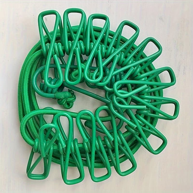 TEMU Retractable Clothesline With 12 Plastic Clips - Portable Laundry Drying Rope Rack For Outdoor Use