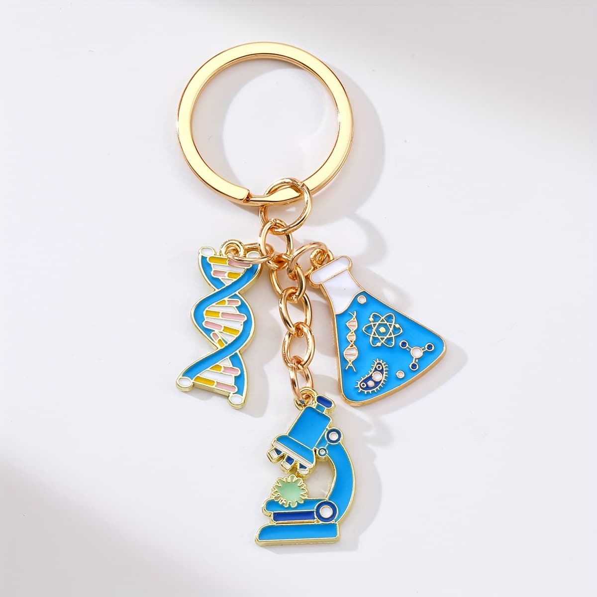 TEMU 1pc Ladies Key Ring With Dna, Microscope, And Beaker Pendants - Perfect For Science Enthusiasts, Blue Accessories