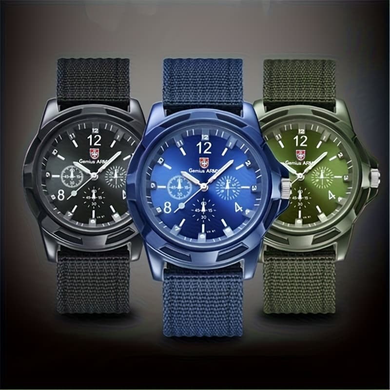 TEMU 3pcs/set Stylish Watch Set, Popular Men's Outdoor Nylon Quartz Wristwatch Best Gift