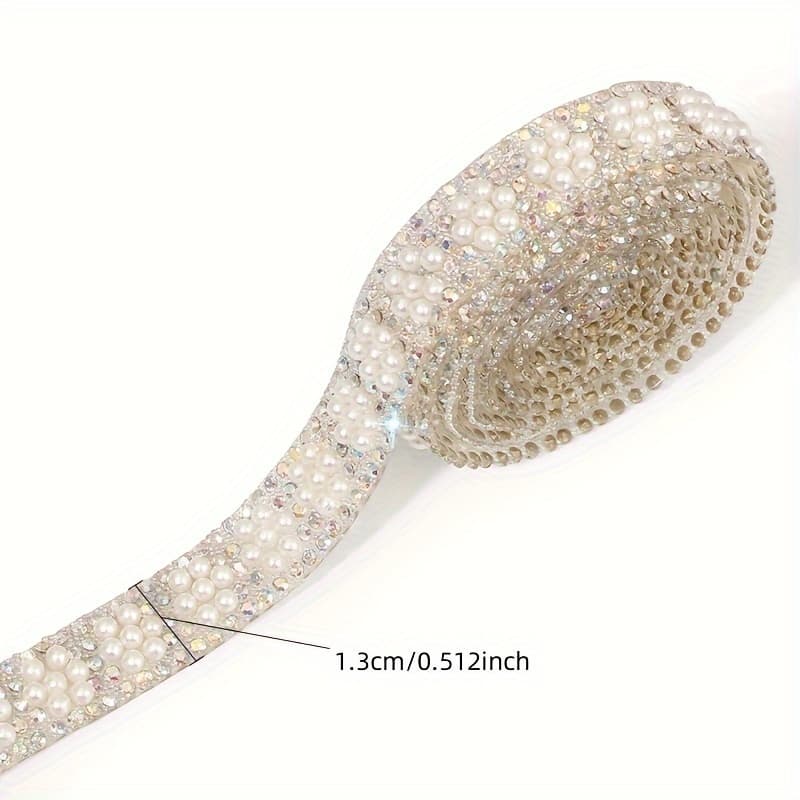 TEMU 1 Yard/pack Abs Round Pearl Beads Decorative Ribbon Crystal Non-self-adhesive Stickers Suitable For Decoration Self-adhesive Craft Decoration