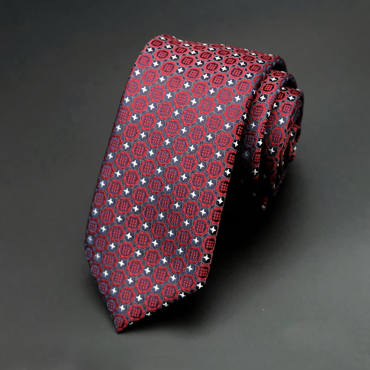 TEMU Ricnais Men's Slim 6cm Tie With Creative Pattern - High-quality, Classic Fashion For Weddings, Parties & Business