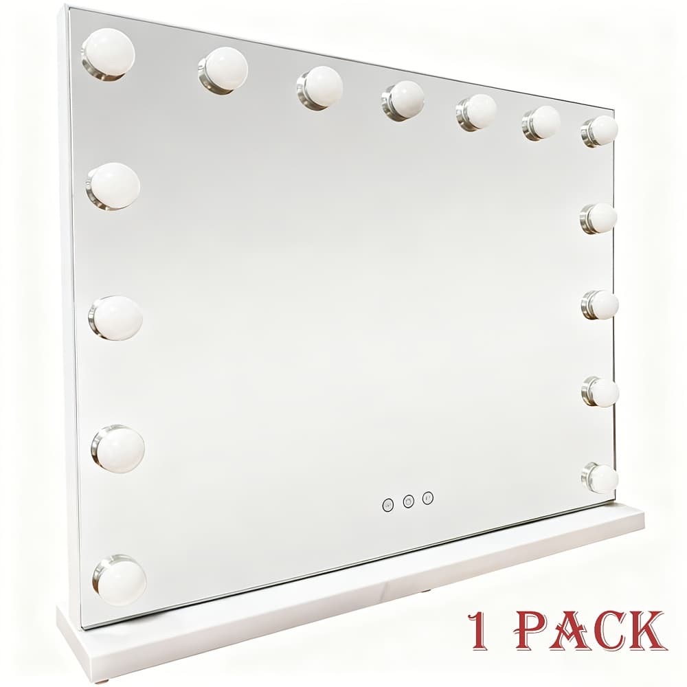 TEMU Vanity Makeup Mirror With Lights: Mirror With 15led Bulbs - Large 23"x19" Desk Mirror For Wall, Dimmable 3 Lighting , Usb Charger Port, White