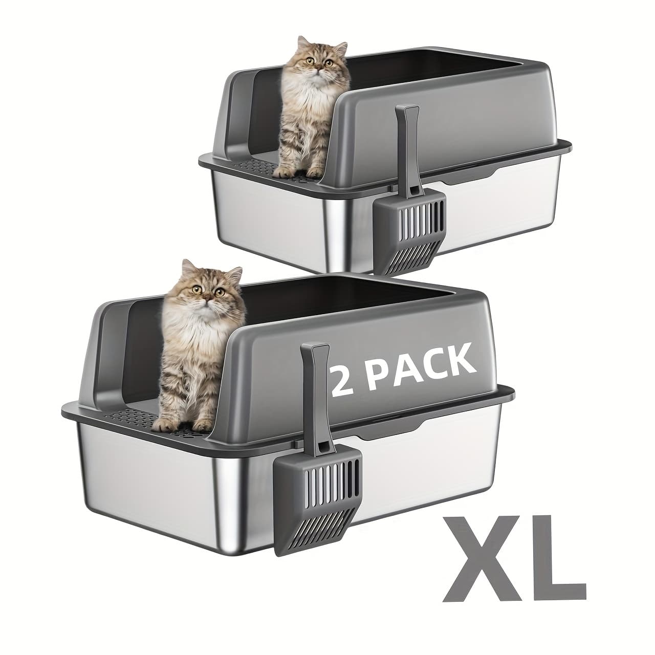 TEMU Misofog 2pcs Stainless Steel Litter Box, Extra Large Litter Boxes For , Xl Metal Cat Litter Box With Lid High Sides, Anti-urine Leakage, Non-sticky, Scoop Included