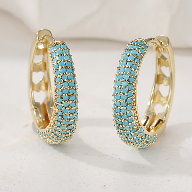 TEMU Luxurious And Synthetic Turquoise Circular Ladies' Fashion Earrings Hoops, Perfect For Parties, Birthdays, Engagement, And Weddings.