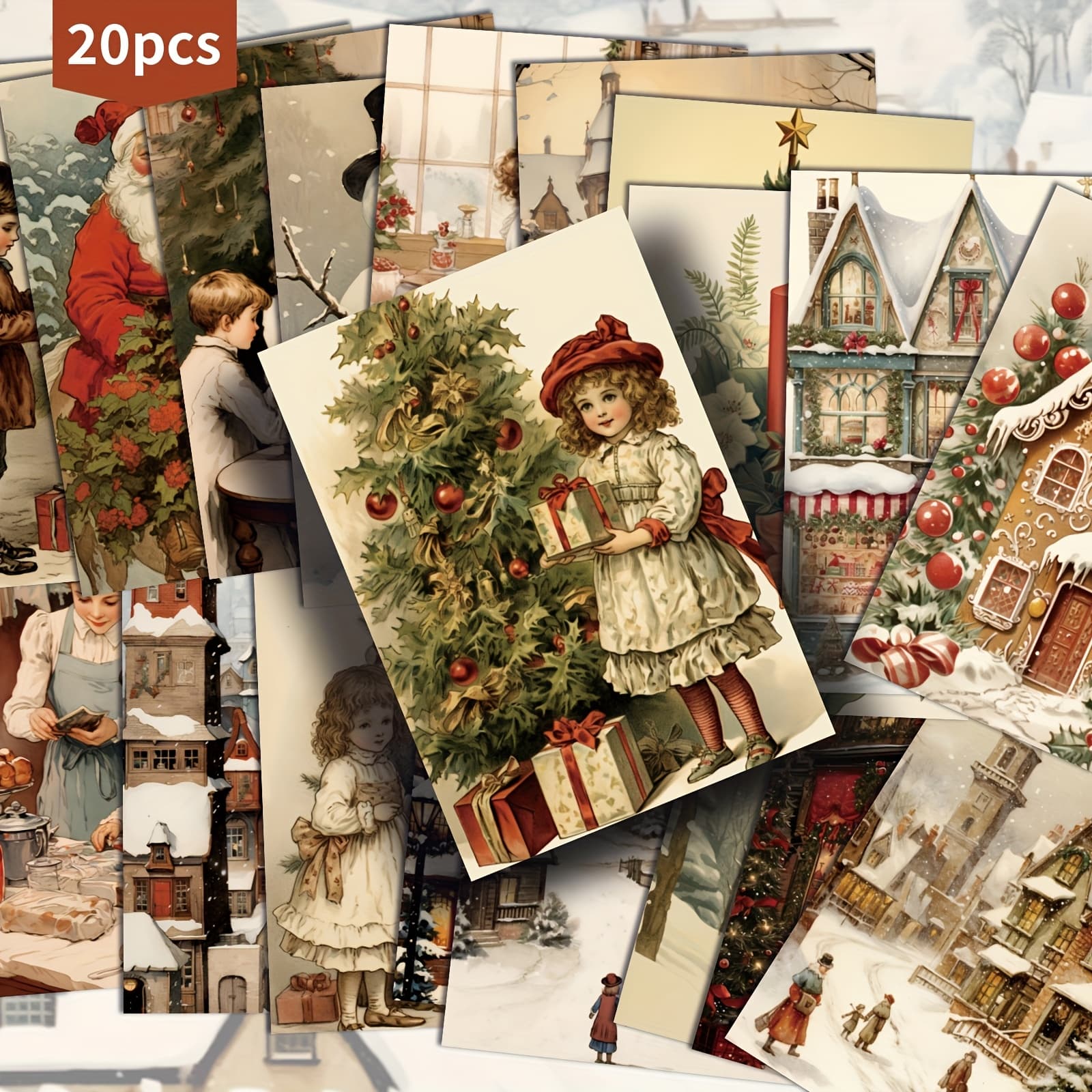 TEMU Set Of 20 Christmas-themed Postcards Measuring 4x6 Inches, Featuring Classic Pinup Art, Perfect For Scrapbooking And Crafting